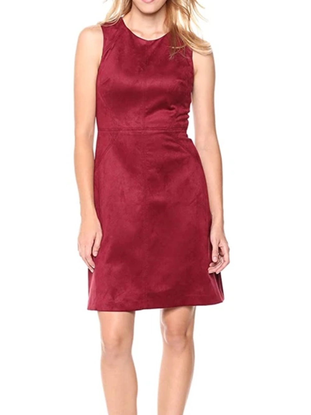 Adrianna Papell Women's Scuba Suede Fit and Flare Dress Garnet 12 burgundy red